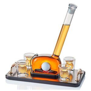 Golf Whiskey Decanter Set with 4 Golf Ball Shot Glasses, Unique Golf Accessories
